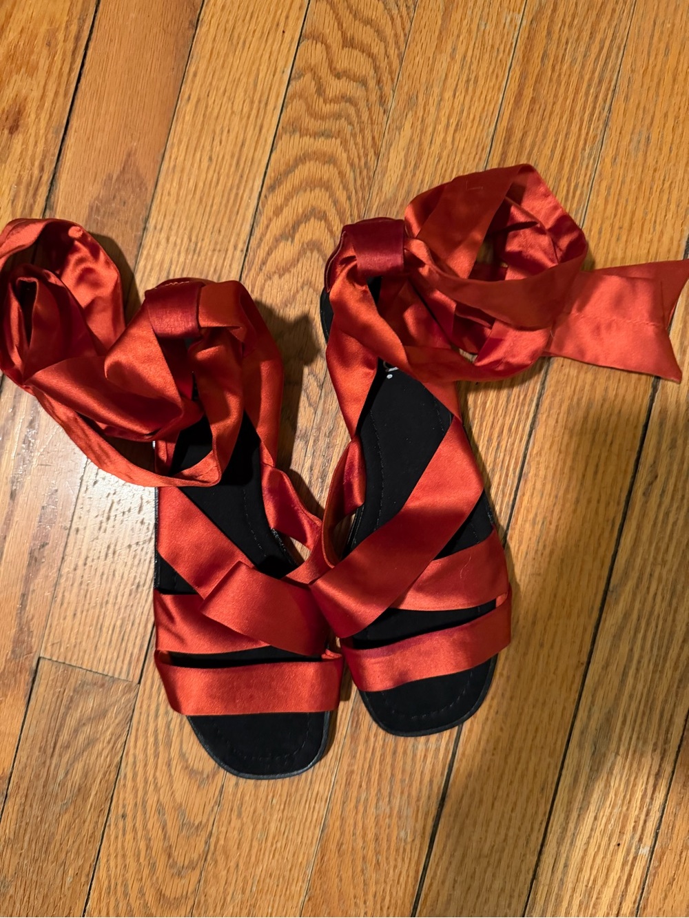 Beautiful Women's burnt orange Satin Wrap Sandals NEW